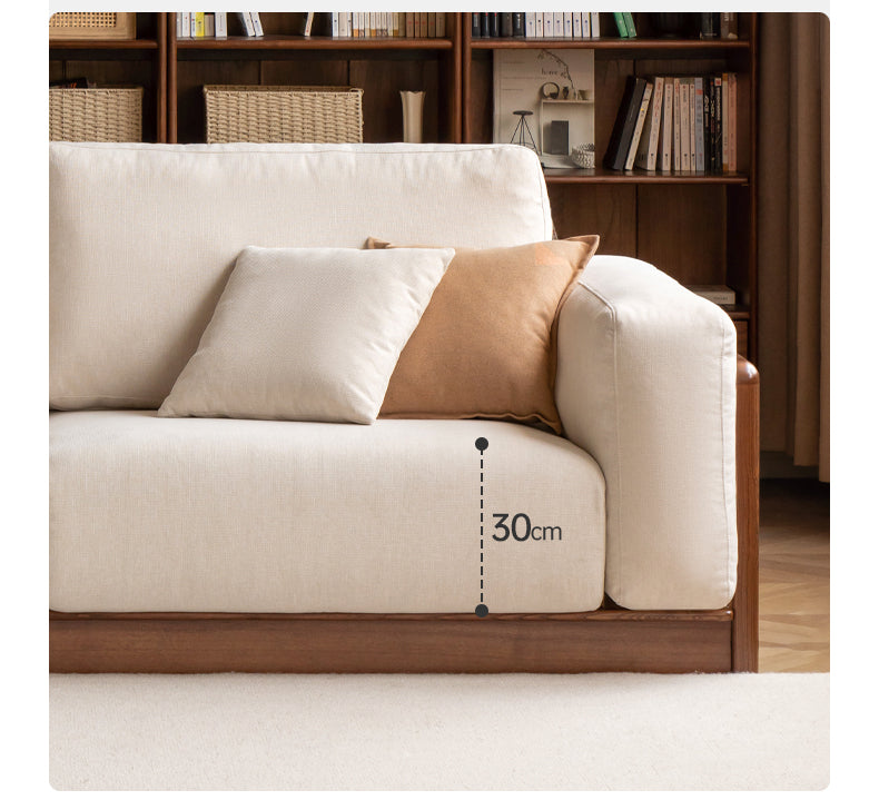 Ash Solid Wood Floor Fabric Tofu Block Sofa.