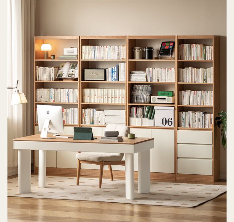 Oak, Poplar Solid Wood Modern Cream Style Computer With Drawer.