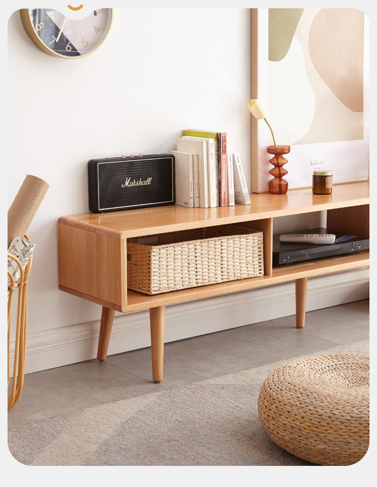 Beech Solid Wood TV Cabinet Open Storage.