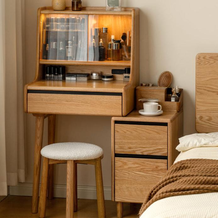 Oak, Ash Solid Wood Vanity Table with Shelf.