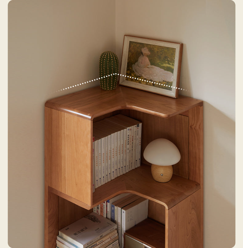 Cherry Solid Wood Corner Bookcase Floor Storage Cabinet