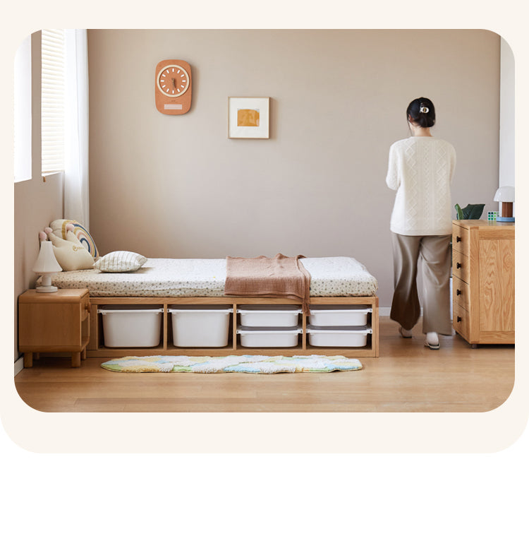 Rubberwood, Oak Solid Wood Children's Box Platform Bed, Headboard-Free Bed