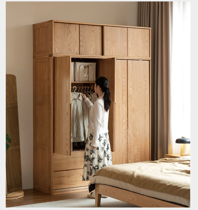 Oak Solid Wood Modern Storage Wardrobe.