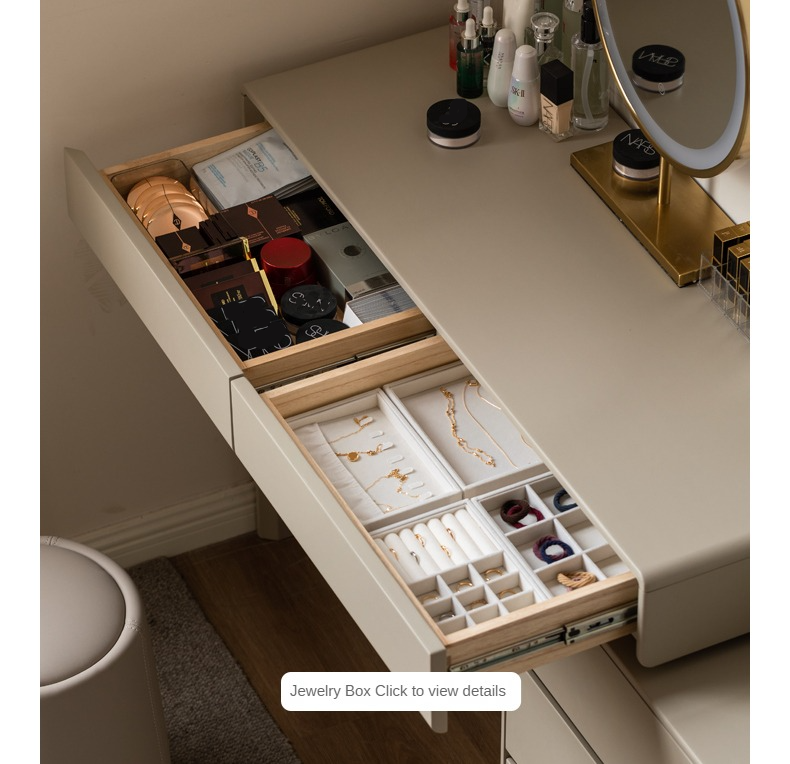 Poplar Solid Wood Retractable Dressing Table Light Luxurious Drawer.