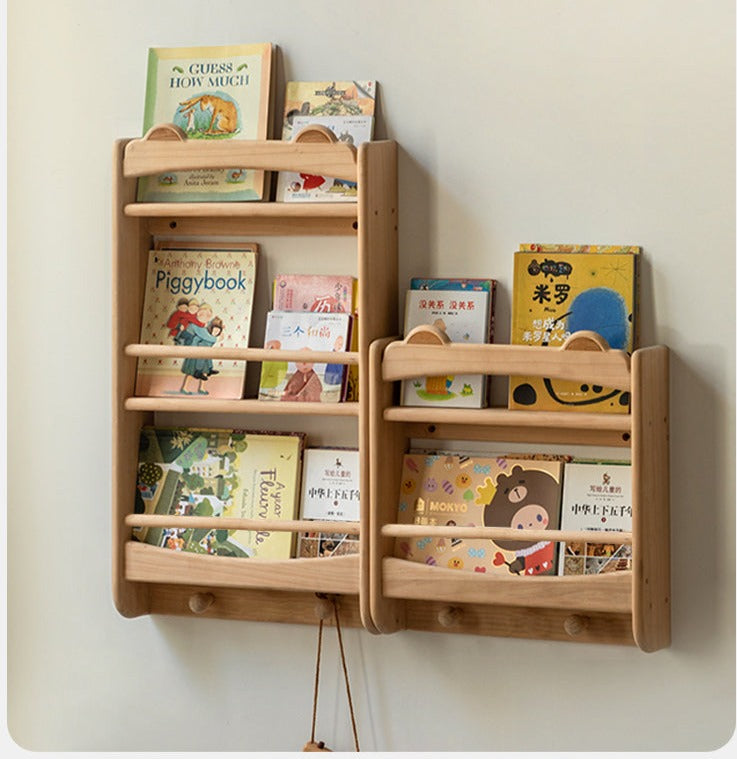 Beech Solid Wood Cute Bear Wall-Mounted Bookshelf Display Shelf