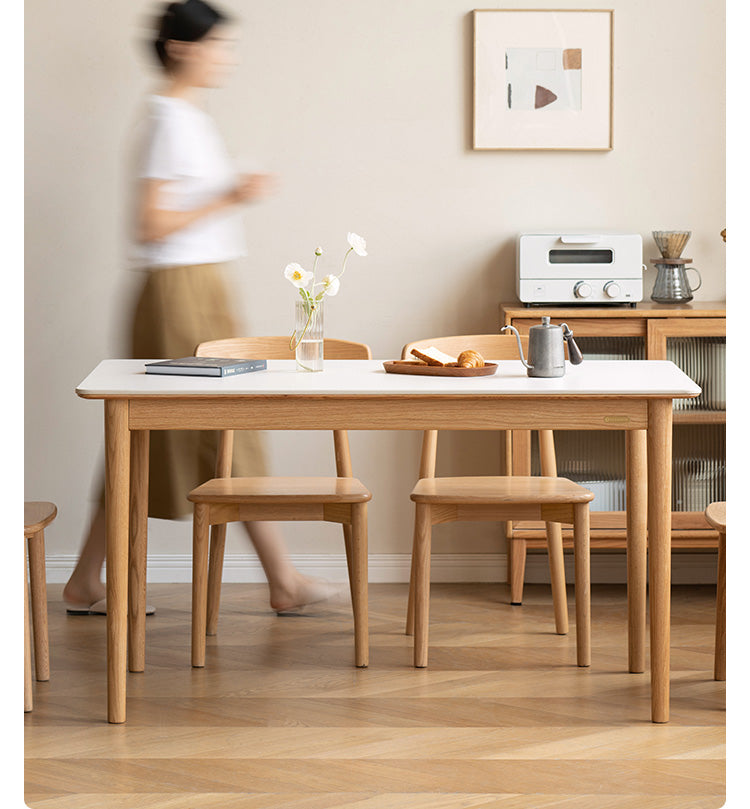 Oak, Beech Solid Wood Dining Table With Rock Slab Surface