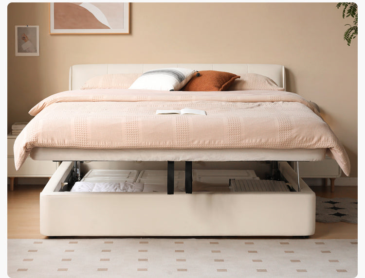 Leather Cream Soft Box Bed