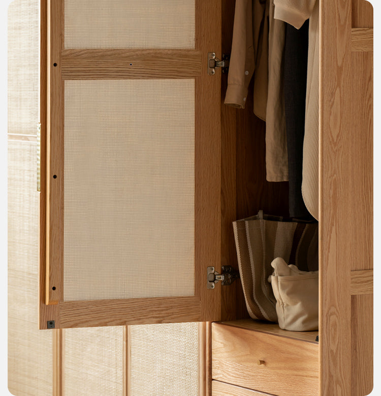 Oak Solid Wood Rattan Wardrobe.