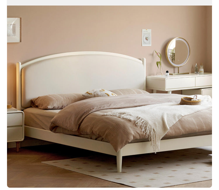 Cherry Solid Wood Bed Technology Сloth Cream Style