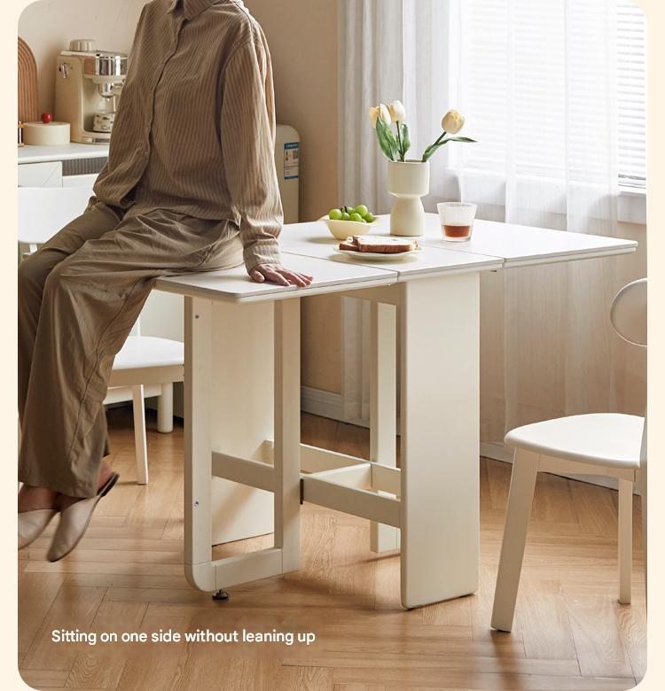 Rubber Solid Wood Modern White Cream Folding Dining Table
