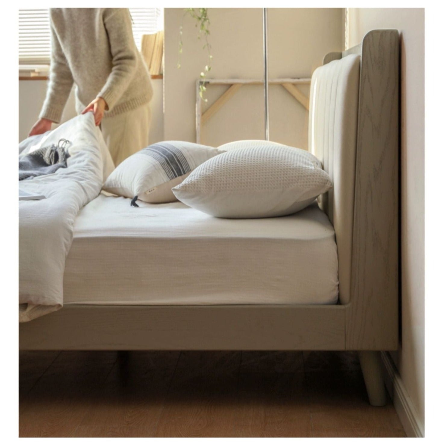 Oak, Poplar Solid Wood Piano Key Bed, Technology Cloth