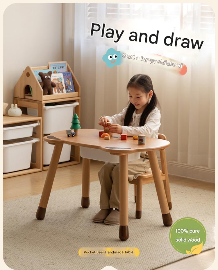 Beech Solid Wood Handmade Children's Table.