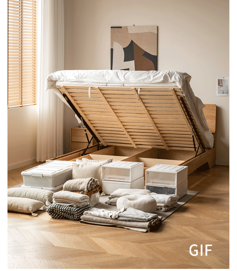 Oak,Black Walnut Solid Wood Suspended Luminous Box Bed