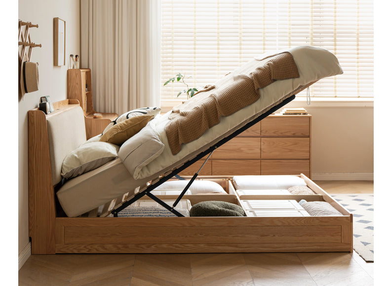 Oak Solid Wood Box Bed Storage Bed Technology Loth, Fabric