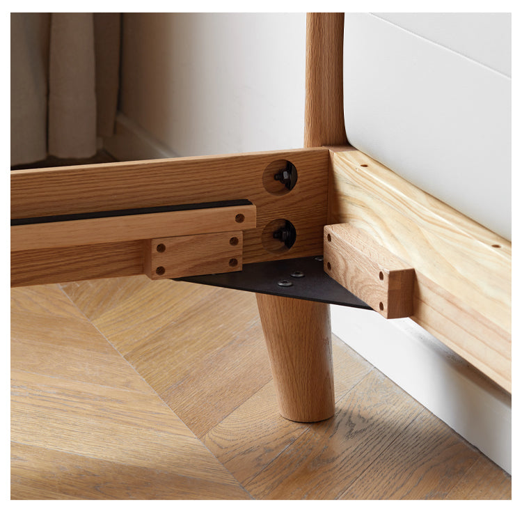 Oak Solid Wood Genuine Leather, Tech Fabric Bed