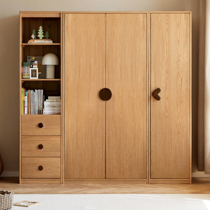 Oak Solid Wood Children's Wardrobe, Bookcase Combination