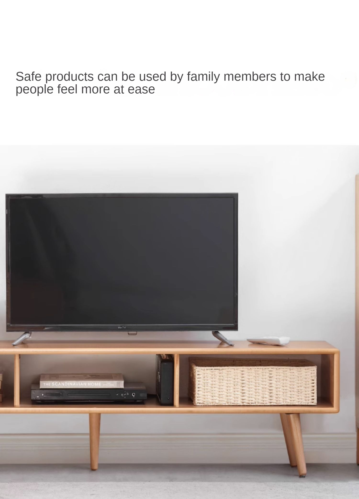 Beech Solid Wood TV Cabinet Open Storage.