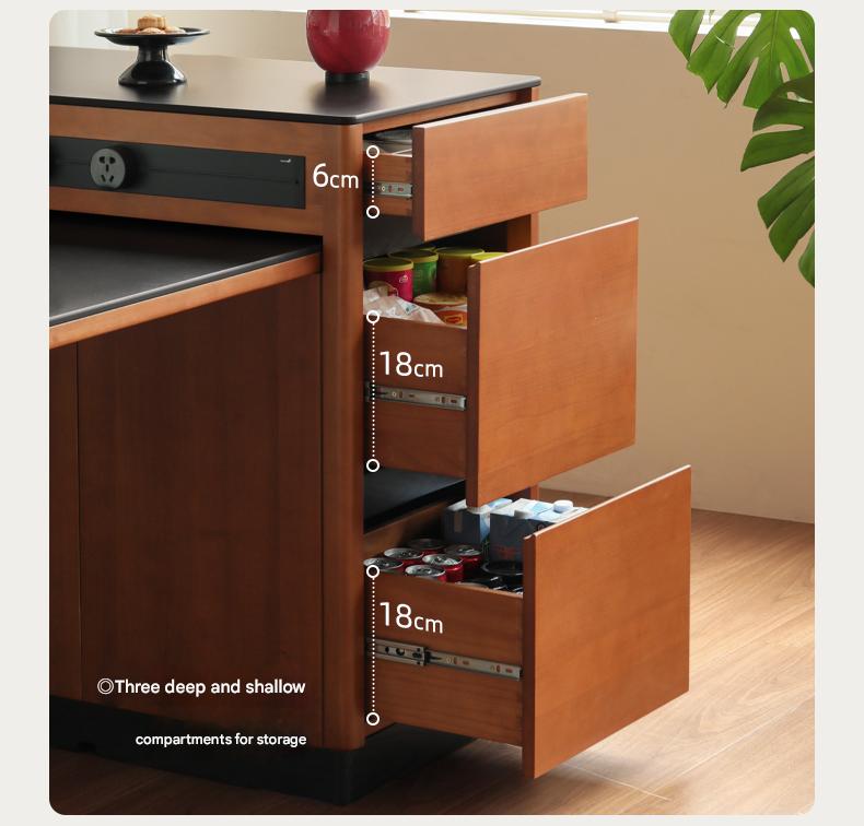 Poplar Solid Wood Island Retro Retractable Rock Plate Table Integrated.