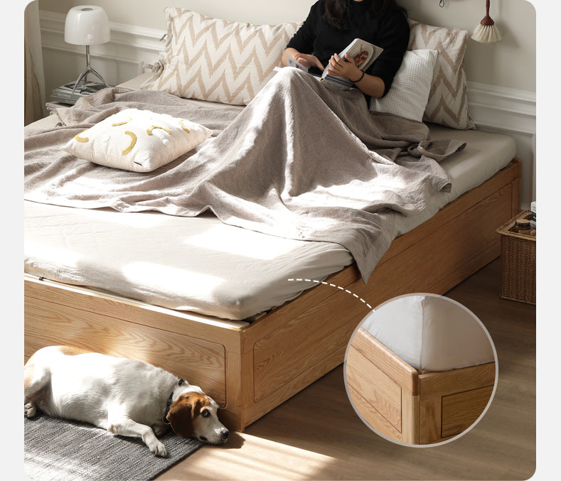Oak solid wood platform bed, headboard-free Box bed