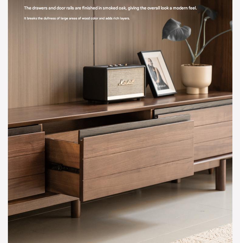 Black Walnut, Oak Solid Wood Floor Modern TV Cabinet.