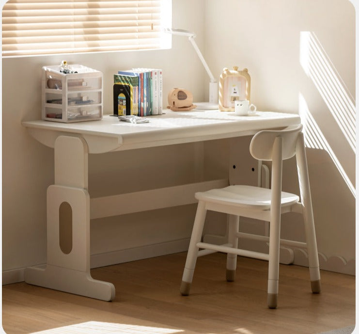 Beech Solid Wood Lift Study Desk Adjustable White Children's Desk
