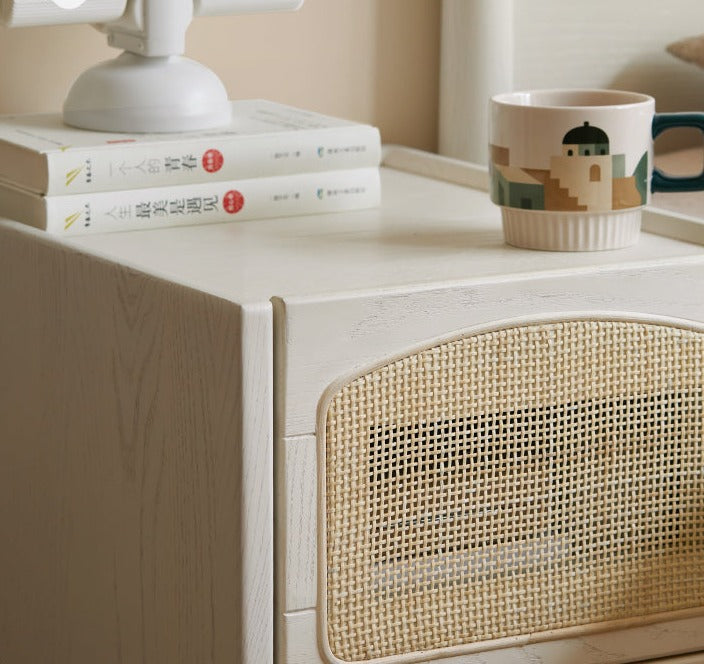 Ash Solid Wood Cream White nightstand"