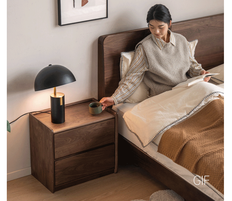 Poplar Solid Wood Italian Light Luxury Nightstand.