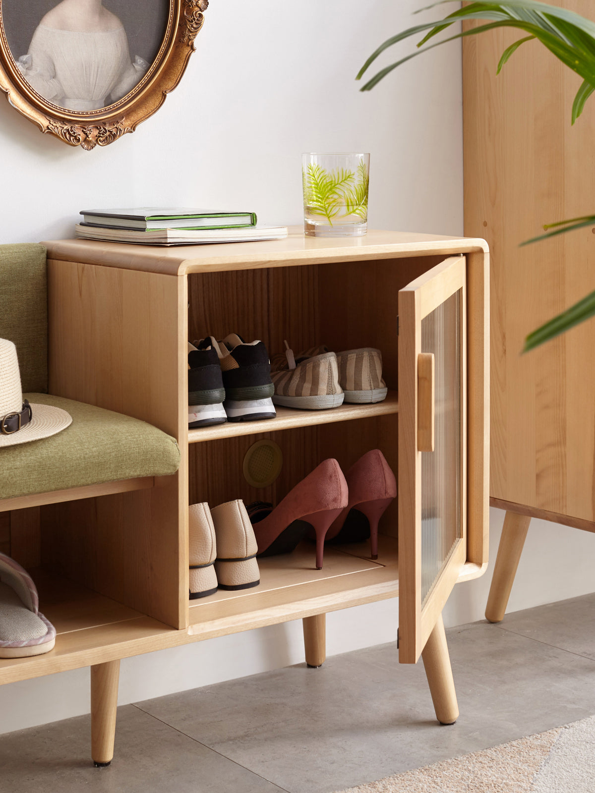 Beech Solid Wood Shoe Changing Stool Multifunctional With Cabinet