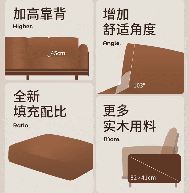 Cherry Wood Contemporary Casual Sofa Genuine Leather, Fabric