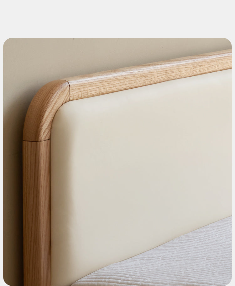 Oak solid wood children's bed with organic leather<