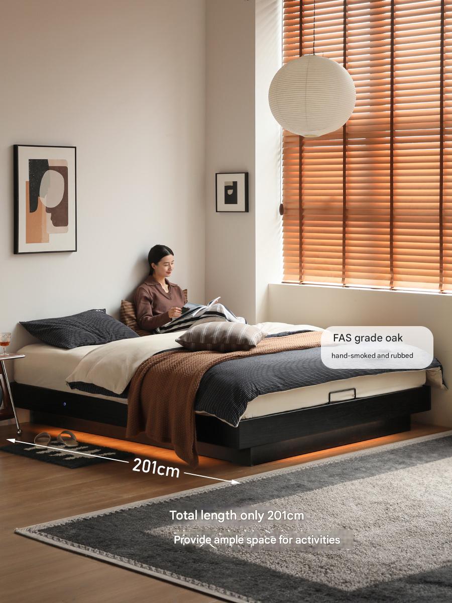 Oak Solid Wood Suspended Box Platform Bed, Headboard-Free Bed