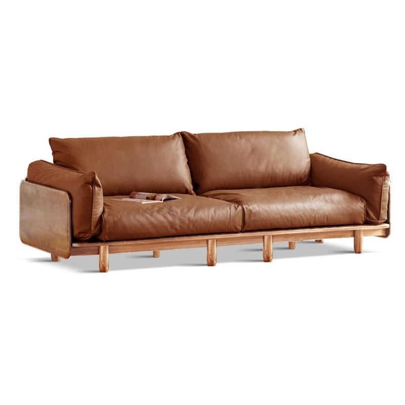 Cherry Wood Sofa Genuine Leather, Fabric-