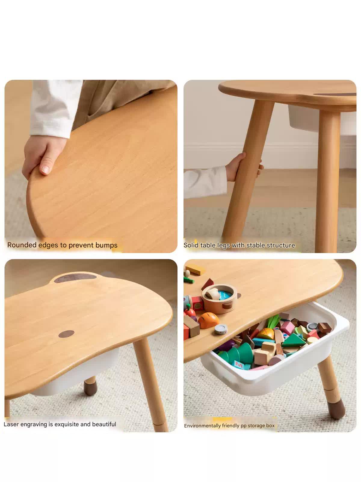 Beech Solid Wood Handmade Children's Table.