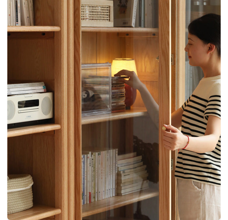 Oak Solid Wood Modern Glass Door Bookcase