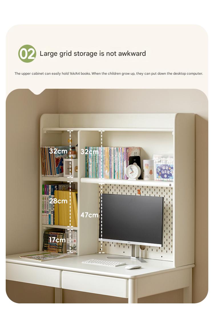 Poplar Solid Wood Cream Style Bookshelf Integrated Table