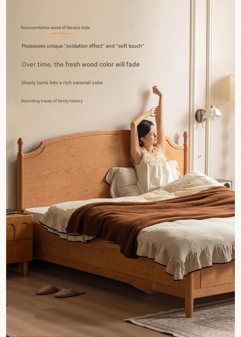 Cherry Solid Wood French Retro Storage Bed