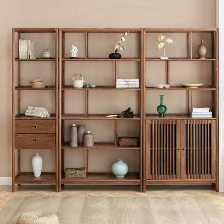 Black Walnut, Ash Solid Wood Bookshelf Combined Bookcase Display Cabinet Wall Shelf