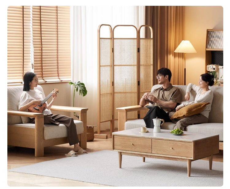 Ash solid Wood Modern Straight Sofa.