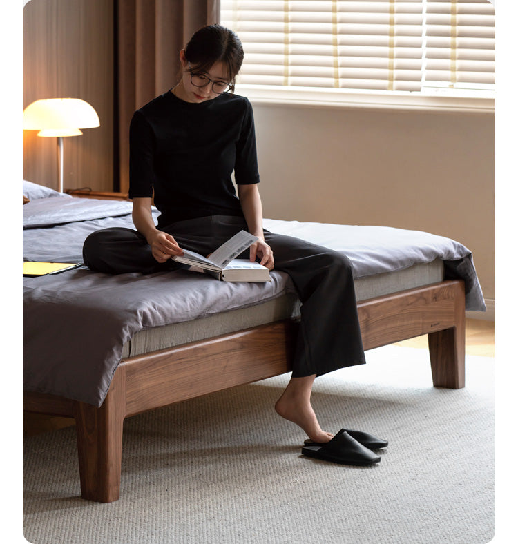 Black Walnut, Teak solid wood, Ach Solid Wood Bed Nordic Modern