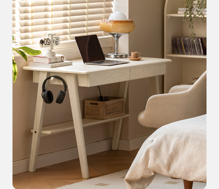 Oak, Solid Rubberwood Cream Wind Office Desk