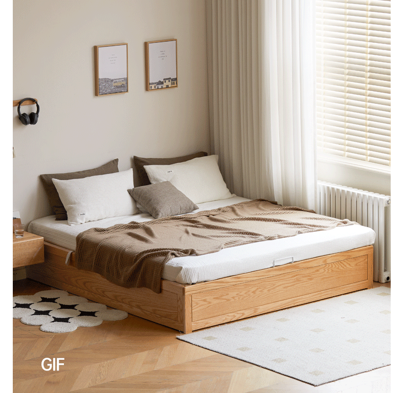Oak solid wood platform bed, headboard-free Box bed