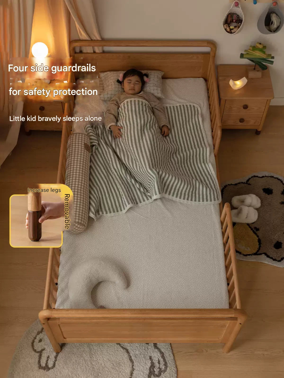 Oak Solid Wood Multi-functional Toddler Bed