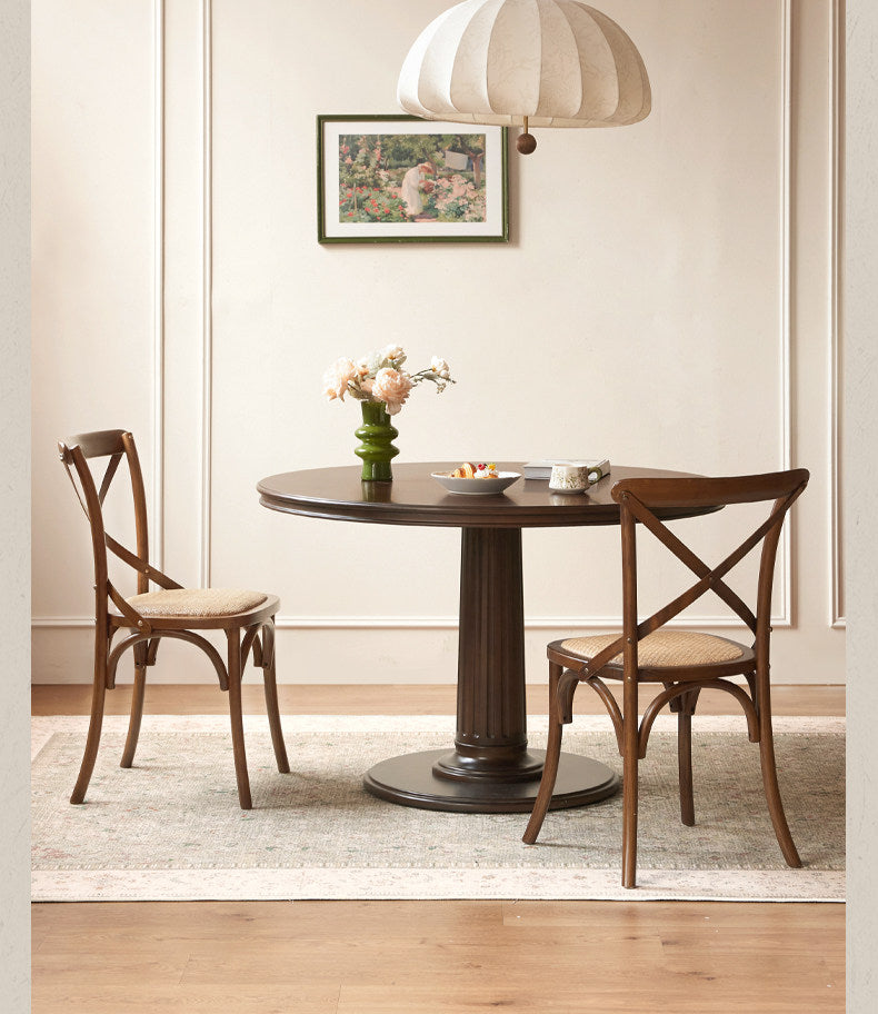 4 pcs -White Oak Solid Wood French Country Cross Back Dining Chair with Rattan Seat