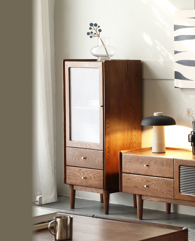 Ash Solid Wood Narrow Side Cabinet.