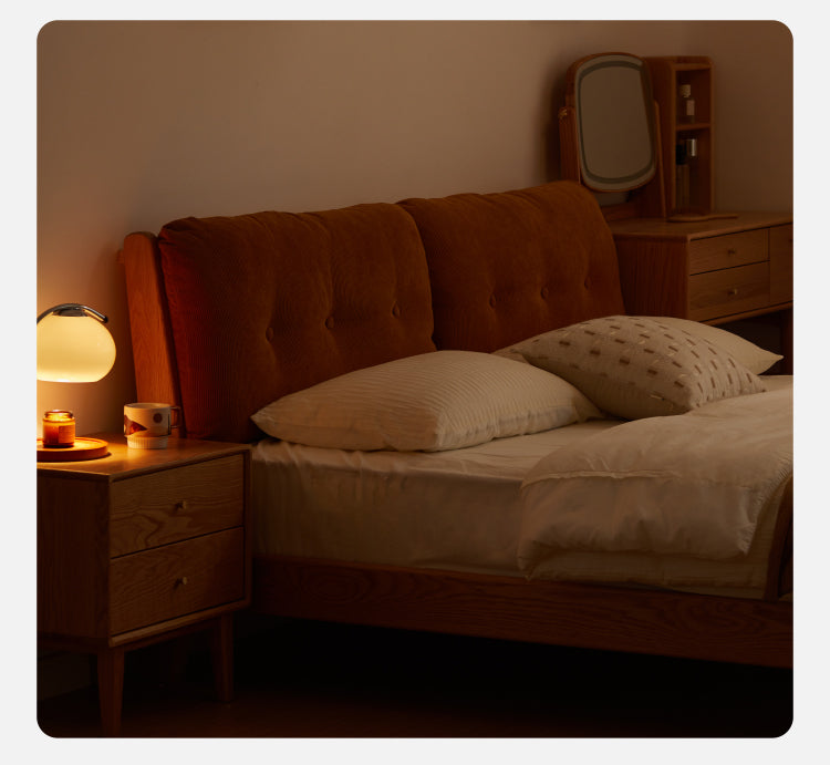 Oak Solid Wood Cream Style Soft Bed