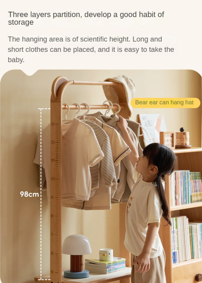 Beech Solid Wood Kids Coat Rack Floor Hanger