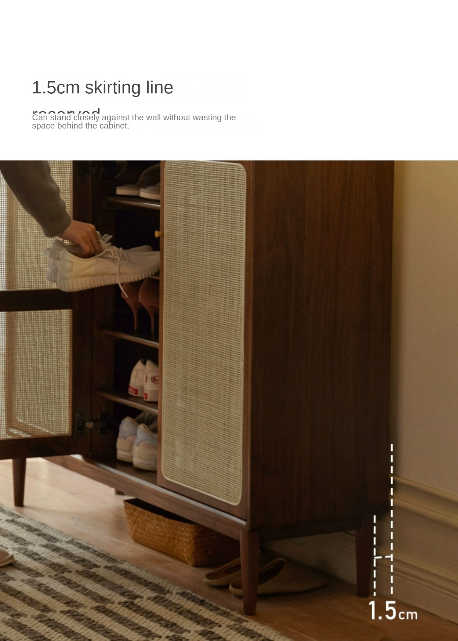 Black Walnut, Oak, South American Walnut Solid Wood Rattan Shoe Cabinet