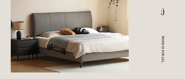 Genuine Leather Cowhide Bed Light Luxury Style Bedroom Complete Set of Furniture.