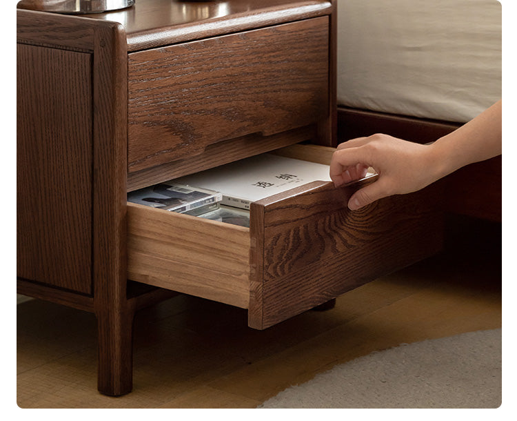 Oak Solid Wood, Solid Rubberwood Nordic Style Nightstand