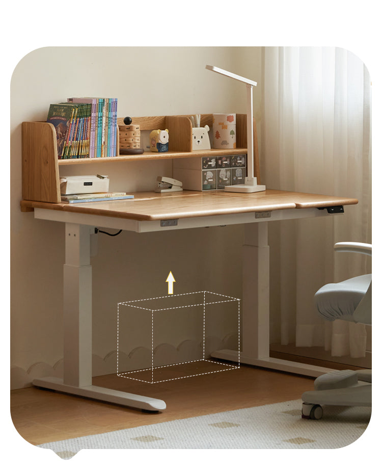 Oak Solid Wood Children's Electric Lifting Tilts Study Desk